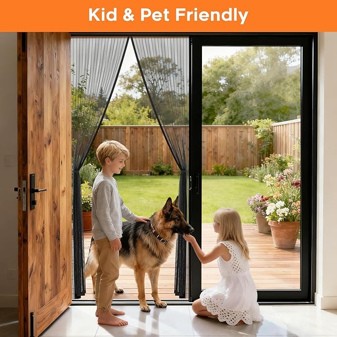 Magnetic Screen Door, Screen Door Mesh, Heavy-Duty Mesh Curtain, Door Net Keep Bugs Out, Hands Free Partition, Screen Size 34” × 82”, Fits 32” × 80” Doors, Pet & Kid Friendly, Black