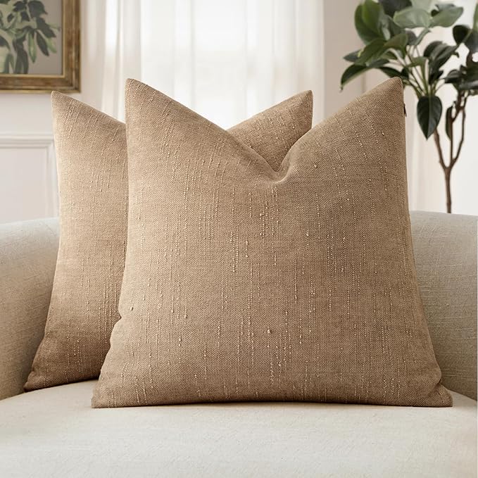 MIULEE Pack of 2 Decorative Throw Pillow Covers Soft Chenille Throw Pillows Solid Textured Cushion Covers for Couch Sofa Bedroom Living Room 22x22 Inch,Starfish Khaki Camel