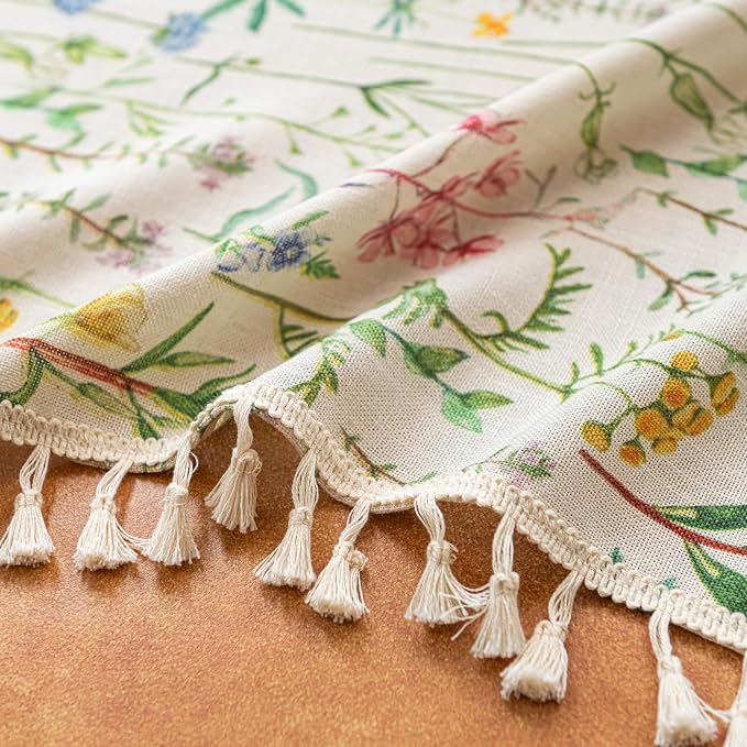 Deeprove Boho Curtains 84 Inches Length 2 Panels with Macrame Cream Tassel, Herbs Florals Print Textured Window Drapes for Living Room Bedroom Farmhouse Watercolor Shabby Privacy, 52W x 84L