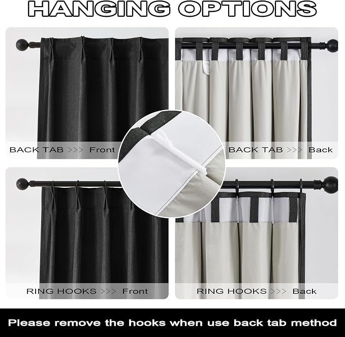 Pinch Pleated Blackout Curtains/Drapes 138 Inch Length,Back Tab with Hooks, Thermal Insulated Energy Efficient Draperies for Hall Living Room Back Tab,(Black, 2 Panels,40" W x 138" L, 11.5 FT)