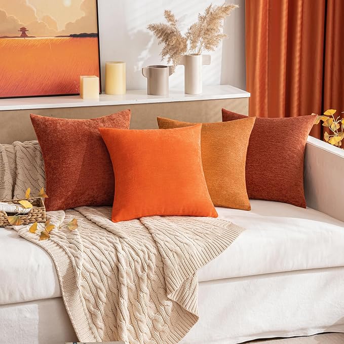 MIULEE Pack of 2 Rust Decorative Fall Pillow Covers 20x20 Inch | Soft Chenille Couch Autumn Throw Pillows Farmhouse Cushion Covers for Home Decor Sofa Bedroom Living Room