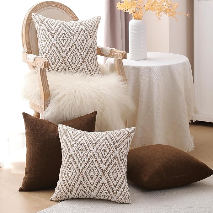 HPUK Throw Pillow Covers 18x18 Inch Set of 4, Linen Decorative Pillow Covers, Accent Cushion Covers for Couch Sofa Bed Bedroom Living Room Décor, Chocolate
