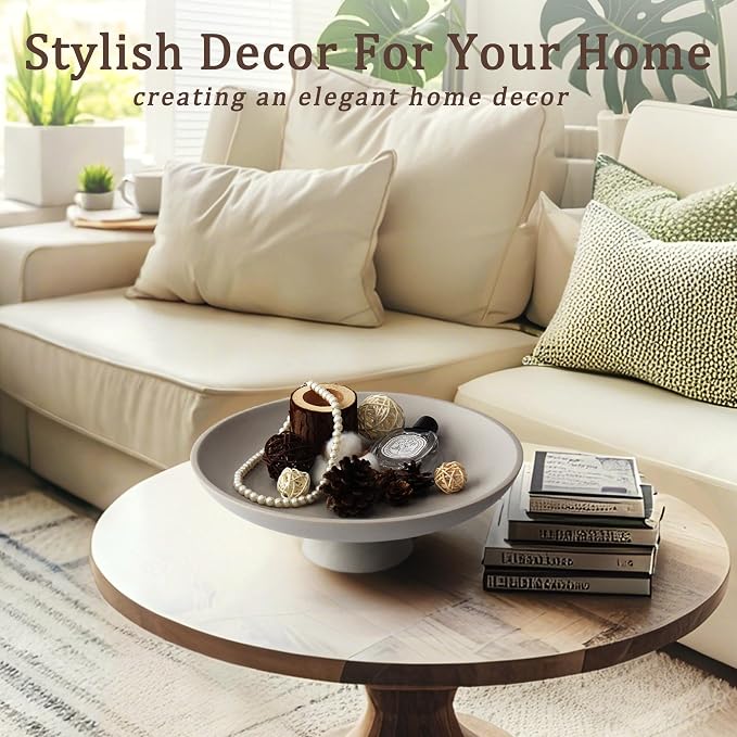 YMXYJM Modern Resin Pedestal Decorative Bowl, Large Fruit Bowl for Kitchen Counter, Stylish Key Bowl for Entryway Table, Grey