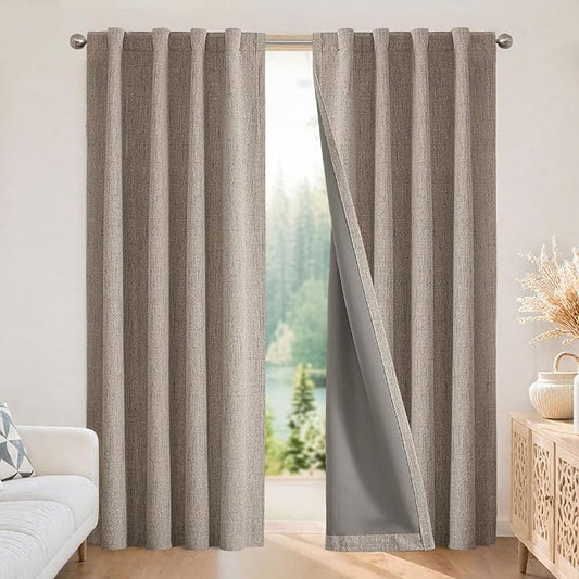 Joydeco Blackout Curtains for Bedroom - 100% Light Blocking 2 Panels Set Linen Drapes 42" W x 72" L, Thermal Insulated Room Darkening Curtains, Linen Textured for Living Room, Rod Pocket & Back Tabs