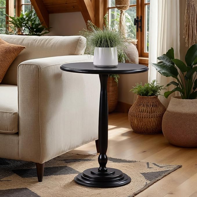 Convenience Concepts Classic Accents Amelia Spindle Table 18" - Traditional Solid Wood Round Side Accent, Display Pedestal for Transitional Living Room, Entryway, Hallway, or Bedroom, Black