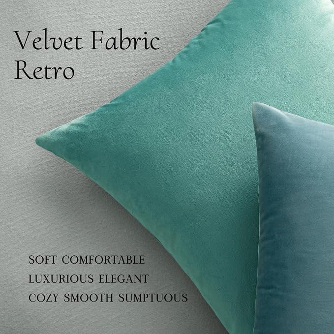 MIULEE 24x24 Inch Euro Sham Velvet Pillow Covers, Set of 2 Large Square Decorative Pillows -Aqua Green Super Soft for King Bed, Sofa, Couch, Accent Chairs with Hidden Zipper
