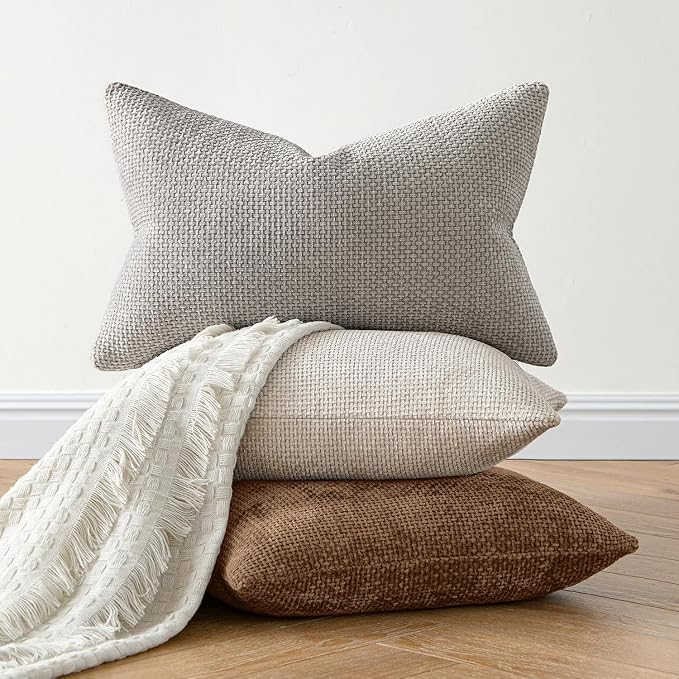 MIULEE Pack of 2 Couch Throw Pillow Covers 18x18 Inch Neutral Golden Brown Boho Accent Decorative Pillow Covers Soft Chenille Farmhouse Cushion Covers for Home Decor Bed Sofa Living Room