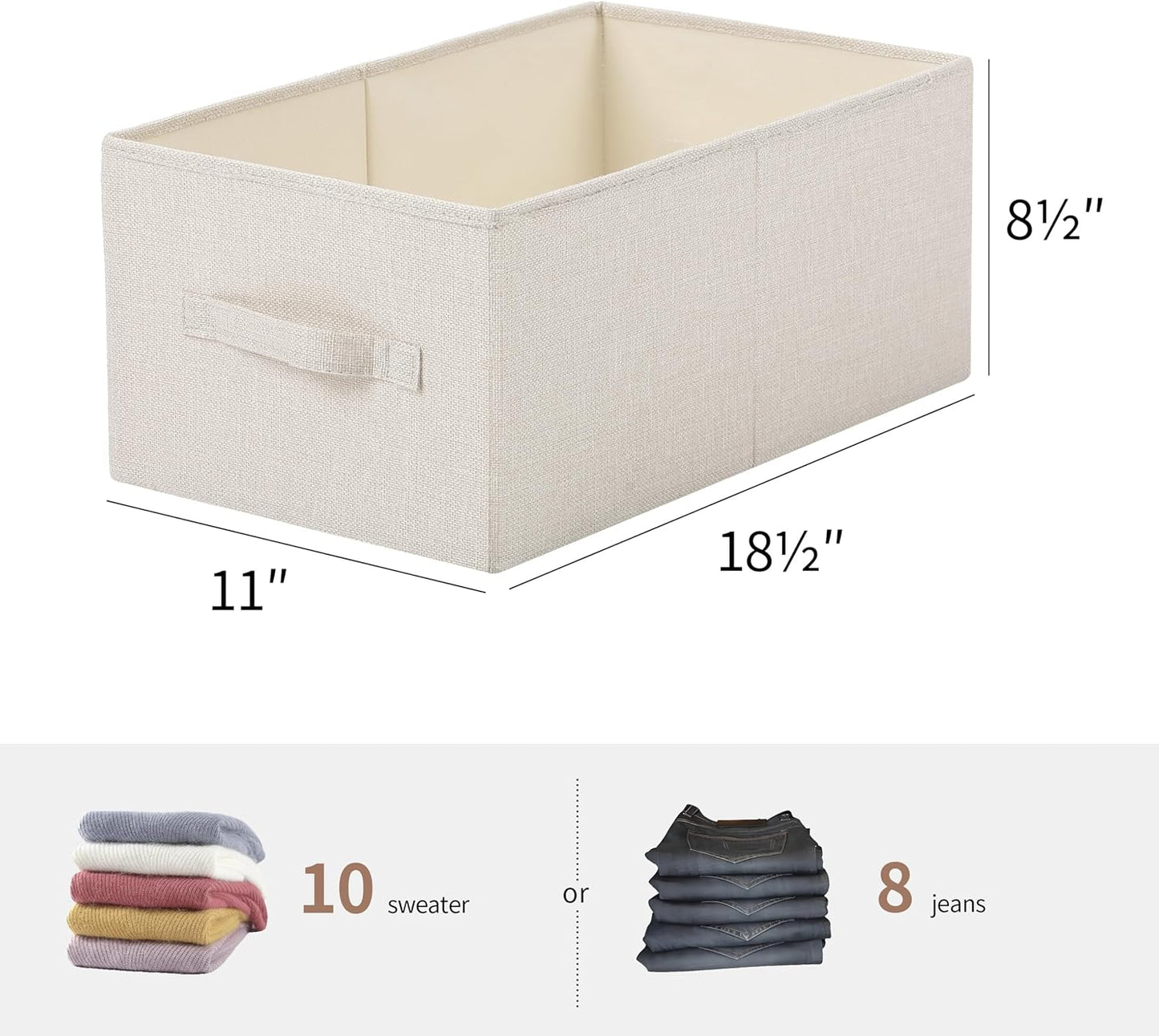 Linen Folding Storage Bins, 3 Pack Large Storage Baskets, Washable, Clothing Storage Bins with Handle, Closet Organizer for Storage Sweater,Sheets(Beige, 18½"x11" x8½")