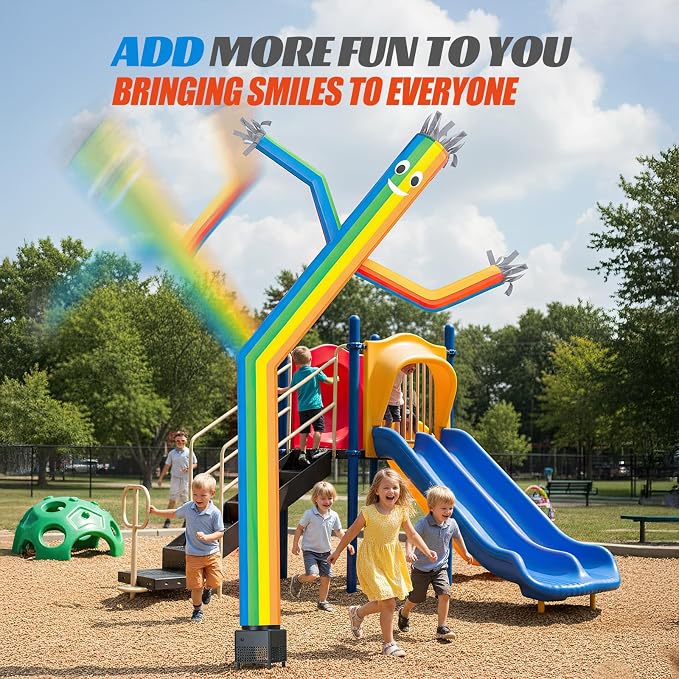 6ft Rainbow Sky Air Puppet Dancer Inflatable Waving Tube Man with Lights & Built-in Blower - Wacky Waving Dancing Tube Guy for Business Promotion Stand Out Christmas Advertising
