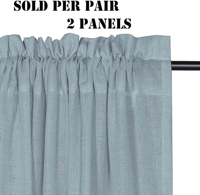 Linen Curtains Elegant Natural Linen Blended Curtains Energy Efficient Light Filtering / Rod Pocket Window Treatments Panels / Drapes for Livingroom (Set of 2, Stone Blue, 52 inch W X 72 inch L)