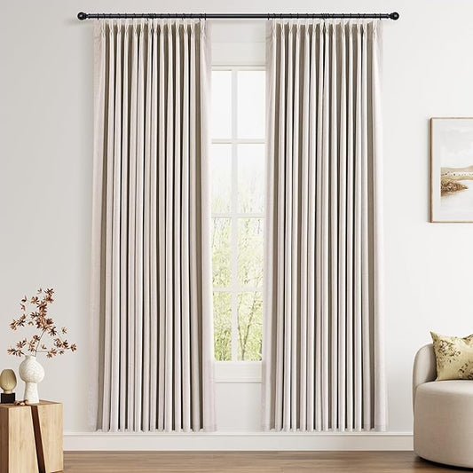 Joywell Beige Pinch Pleated 100% Blackout Linen Curtains 80 Inches Long 2 Panels Set Thermal Insulated Soundproof Linen Pleat Curtains for Bedroom Nursery Living Room Darkening Pleated Drapes 40x80
