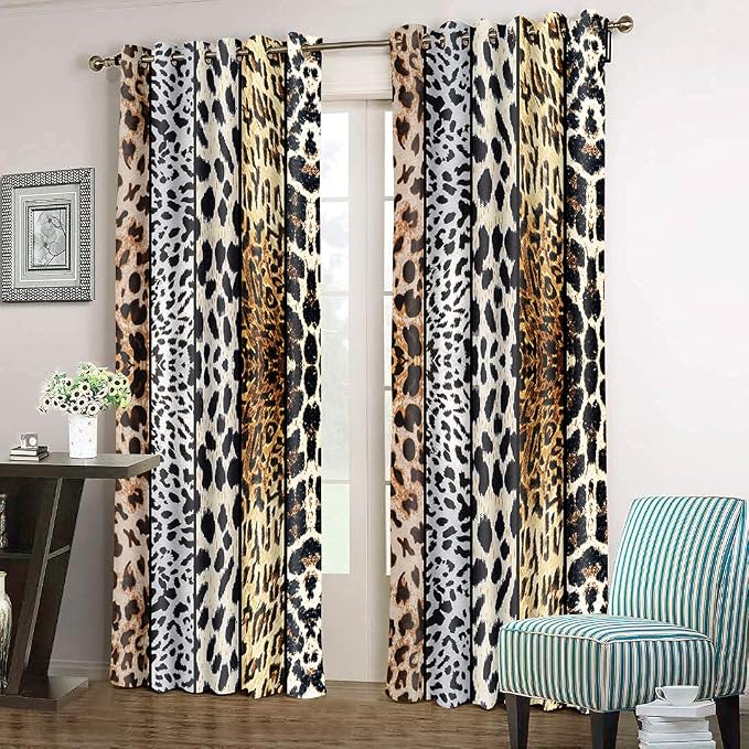 Wild Animal Print Curtain, Room Darkening Thermal Insulated Blackout Leopard Boa Window Drapes with Grommets for Living, Dining, Bedroom, 42"x 84", Set of 2 Panels, CLLSSP6