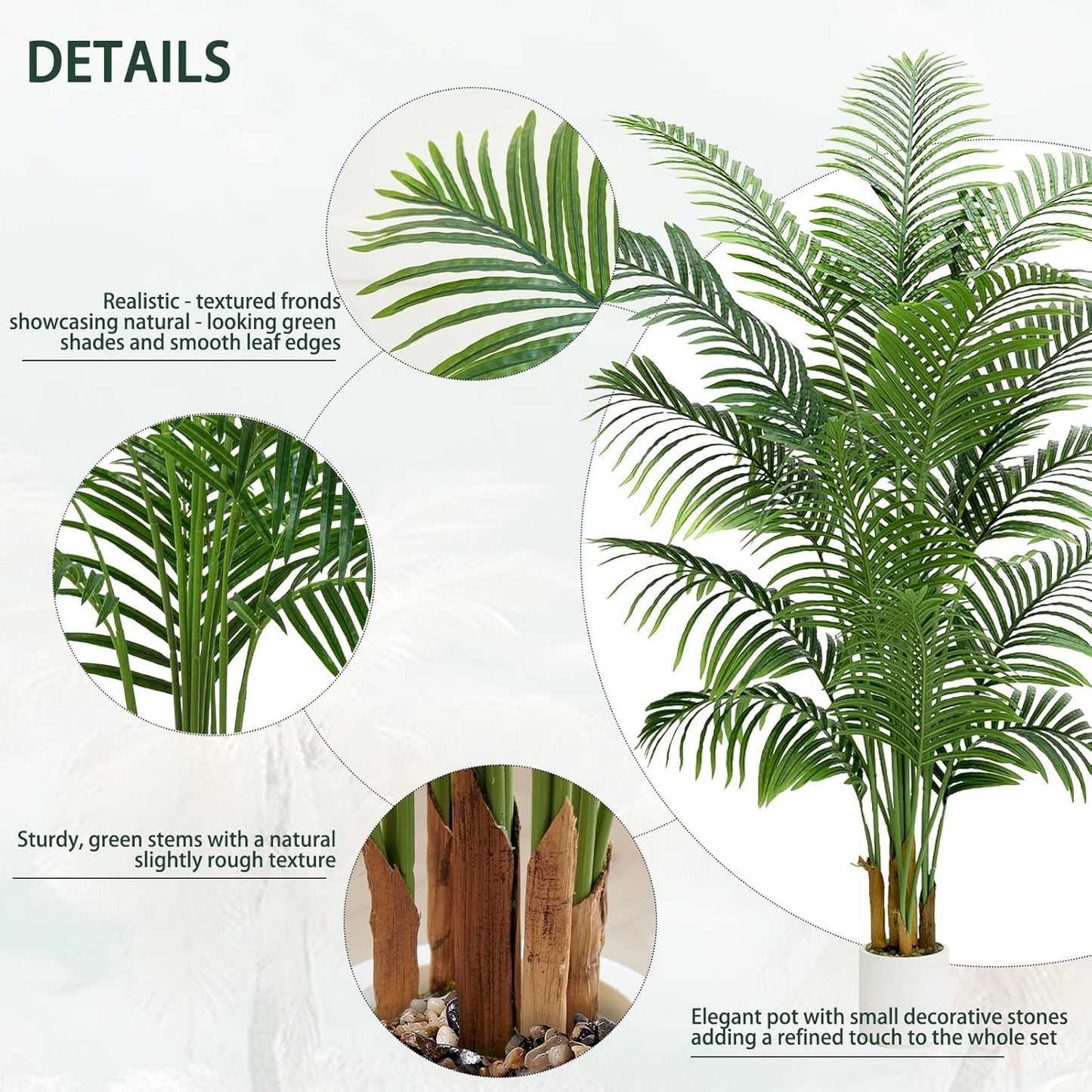 Artificial Palm Tree 7FT - Fake Tree with White Planter - Faux Tropical Areca Floor Plant in Pot - Artificial Silk Plant for Home Office Living Room Decor Indoor Outdoor Artificial Trees