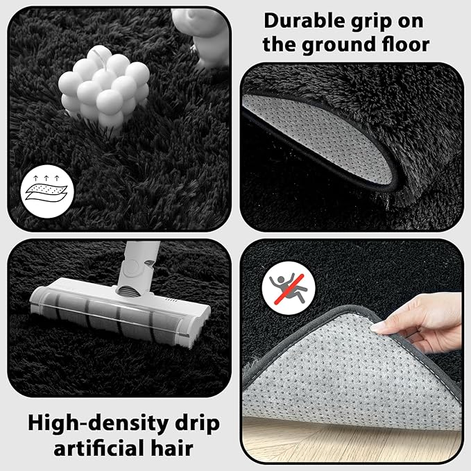 Area Rug Living Room 10x12: Black Shag Rug for Living Room Bedroom - Large Area Rug 10 X 12 Soft Plush Shaggy Fuzzy Carpet for Bedroom Modern Indoor.