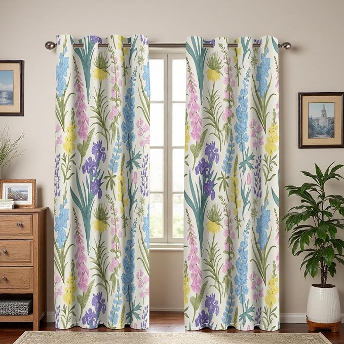 Black100% Floral Blackout Curtains for Bedroom Living Room 84 inch Long 2 Panels Set Vintage Yellow Retro Wild Flower Farmhouse Rustic Black Out Curtains Insulated Room Darkening Window Drapes 52Wx84L