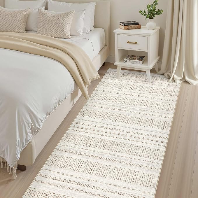 cotiled Hallway 3x10 Runner Rugs: Washable Boho Rugs with Non Slip Backing Large Soft Indoor Stain Resistant Carpet for Living Room Bedroom Farmhouse Dining Room Lightweight Home Decor Brown/Cream