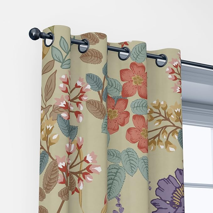Black 100% Blackout Floral Curtains for Bedroom 84 inch Long 2 Panels Sage Green Vintage Full Light Blocking Room Darkening Window Drapes, Thermal Insulated Black Out Curtain for Living Room 52x84