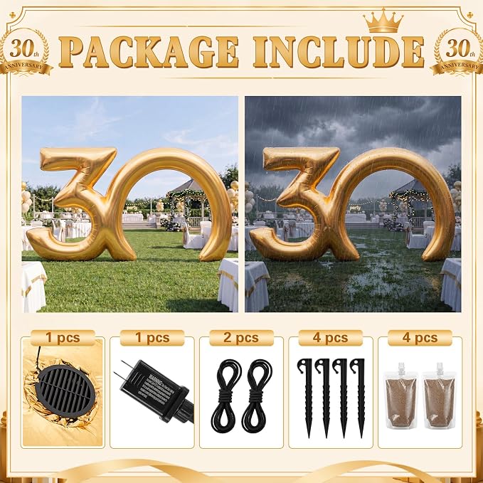 Seenelling 17 ft Golden 30th Anniversary Giant Inflatable Archway Decoration Built-in LED Lights for Birthday Wedding Anniversary Corporate Celebration Party Entrance Outdoor Supplies