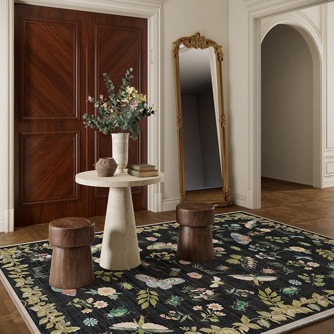 Machine Washable Rug for Living Room: 5x7 Area Rugs Vintage Rugs Stain Resistant Non Slip Low Pile Lightweight Soft Carpets for Bedroom Kitchen Dining Room Nursery Kids Room Farmhouse Home Office