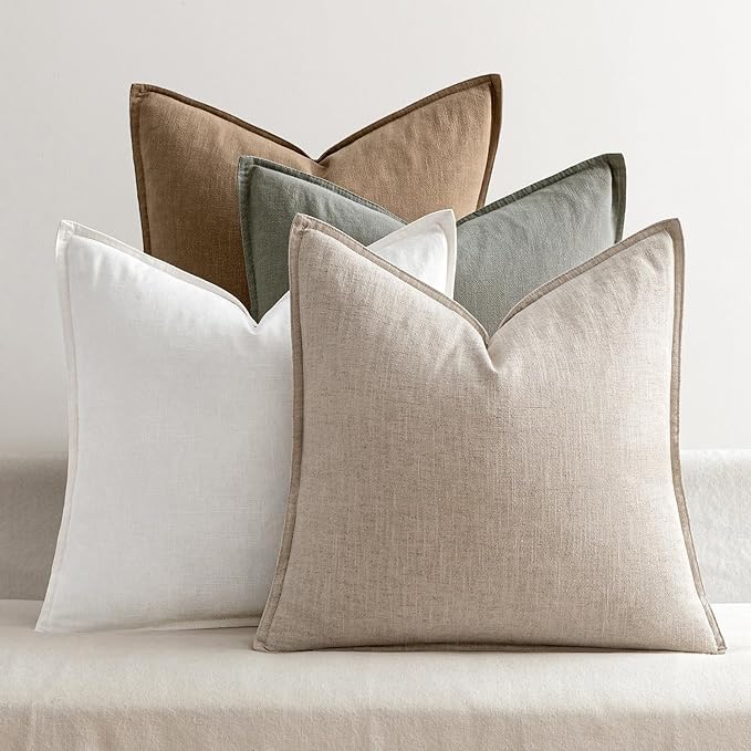 MIULEE Neutral Boho Linen Decorative Pillow Covers 18x18 Inch Pack of 4 | Natural Throw Pillow Covers Soft Farmhouse Couch Pillowcases Modern Home Decors for Living Room Bed Sofa
