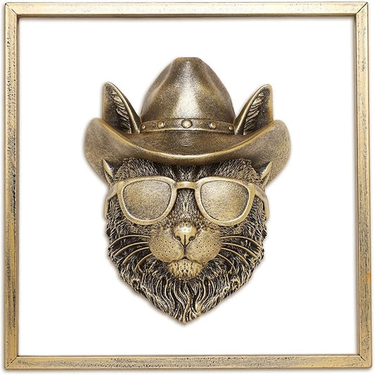 Newinhome Animal Heads Wall Decor (Includes Metal Frame) Resin Animals Sculptures Head Wall Hanging Decoration Gold vintage Wall Sculpture for Living Room Bedroom Office(Bobcat)