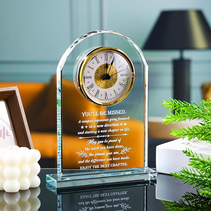Retirement Gifts for Woman Men, Crystal Clock Plaque Keepsakes Decor, Coworker Leaving Gift for Women, Farewell Going Away Goodbye Gifts for Friends Doctor Nurse Boss Teacher, You Will Be Missed