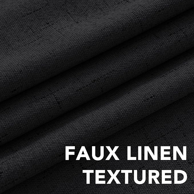 H.VERSAILTEX Blackout Curtains Linen Curtains 120 inches Long 100% Black Out Curtains for Bedroom Windows, Textured Linen Look Draperies Grommet with White Liner, 2 Panels, Black