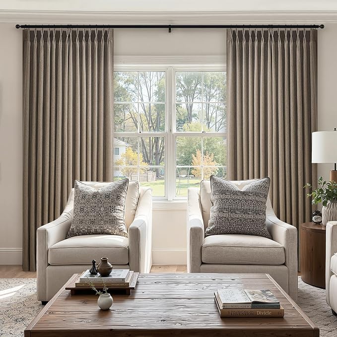 Pinch Pleated Curtains 90 Inches Long 1 Panels Set,Natural Cream Semi Sheer Cotton Blend Fabric Aesthetic Advanced Curtain Drapes for Living Room Bedroom,60x90 inch Length