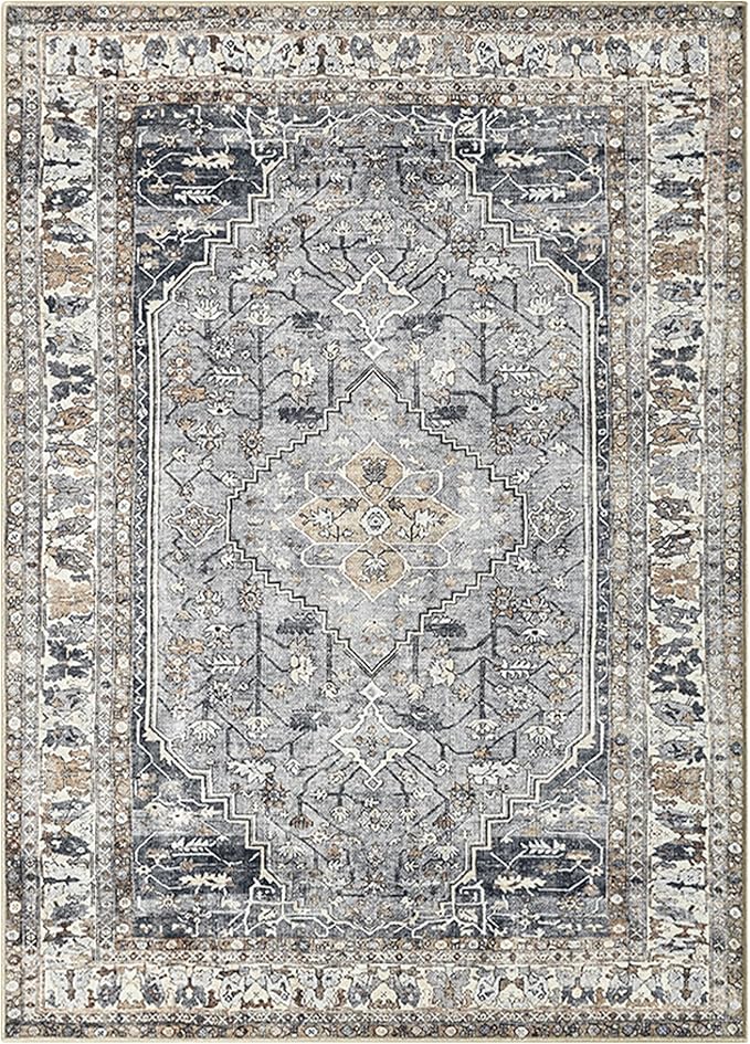 Keen Home Design 5x7 Rug - Machine Washable Area Rug with Non-Slip Backing, Ideal for Living Room, Dining Room, Bedroom - Vintage, Easy Clean, Durable, Low Pile Rug - (5' x 7')
