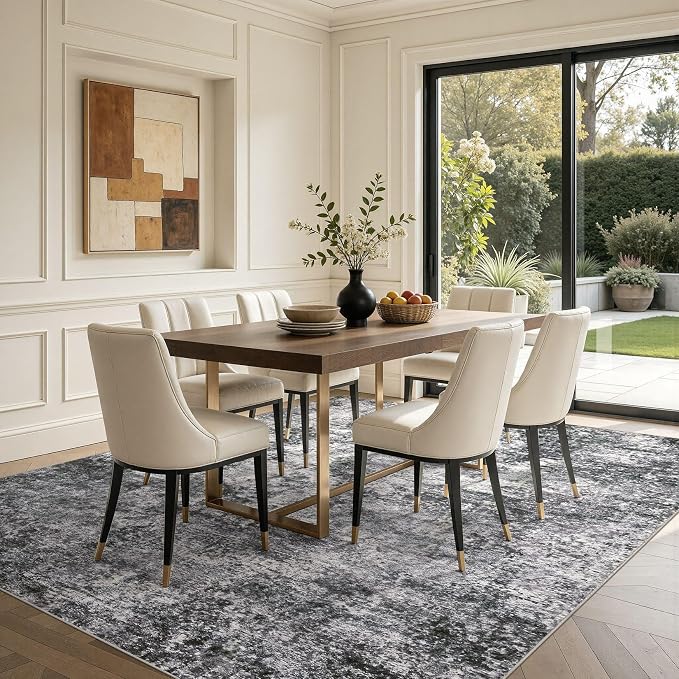 DMOYEST Area Rug Living Room Rugs - 10x14 Abstract Large Soft Indoor Washable Rug Neutral Modern Low Pile Carpet for Bedroom Dining Room Farmhouse Home Office - Grey