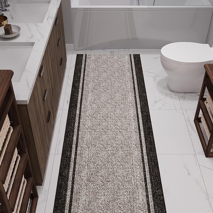 Ottomanson Aisle Runner Rug 2'7" x 46' – Soft Non-Slip Rug, Low Pile Carpet for Hallways, Events, Churches & Extra-Long Indoor Spaces, Border Brown