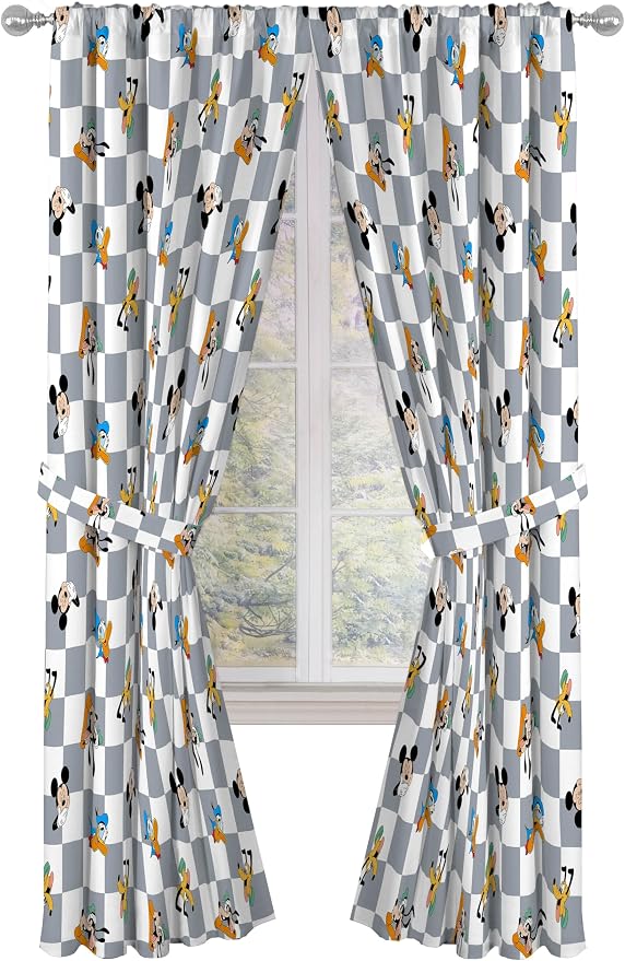 Jay Franco Window Curtains for Kids Bedroom 4-Piece Drape Set with 2 Tiebacks, Multi - Mickey Mouse, 42" W x 84" L (Pack of 2)