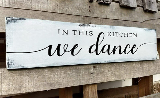 in This Kitchen We Dance Sign, Rustic Farmhouse Wood Wall Hanging Kitchen Plaque Decorations, Kitchen Sign Decor for Dinning Room (Dance) 6x16 Inch