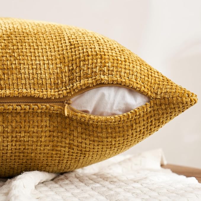 MIULEE Pack of 4 Couch Throw Pillow Covers 18x18 Inch Neutral Gold/Brown Soft Decorative Chenille Pillow Covers Farmhouse Accent Cushion Covers for Boho Fall Home Decor Sofa Bedroom Living Room