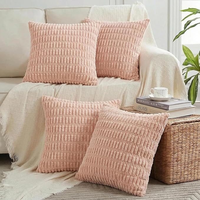 Fancy Homi 4 Packs Decorative Throw Pillow Covers for Living Room Couch Bed, Modern Farmhouse Boho Home Décor Accent Cushion Case, 24" x 24", Blush Pink