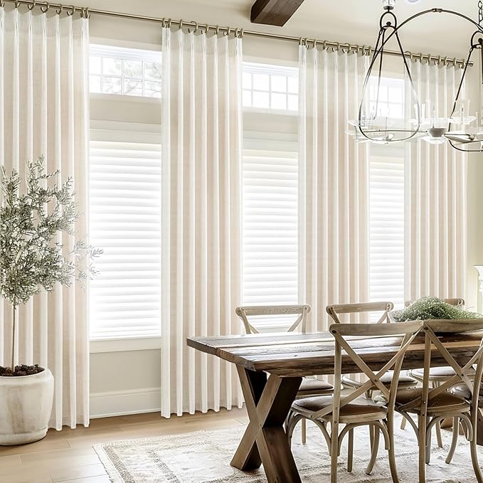 Extra Long Drapes 108 Inches Long 2 Panels for Living Room, Modern Thick Flax Pleat Memory Shape Light Filtering 9 ft Lush Decor Floor to Ceiling Sheer Curtains with Hook&Rings Ivory Cream 40"Wx108"L