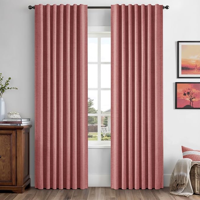 MIULEE 100% Blackout Linen Curtains for Bedroom, Dusty Rose Solid Luxury Decor Thermal Insulation Room Darkening Drapes for Living Room Back Tab Rod Pocket 42 x 72 Inches, 2 Panels