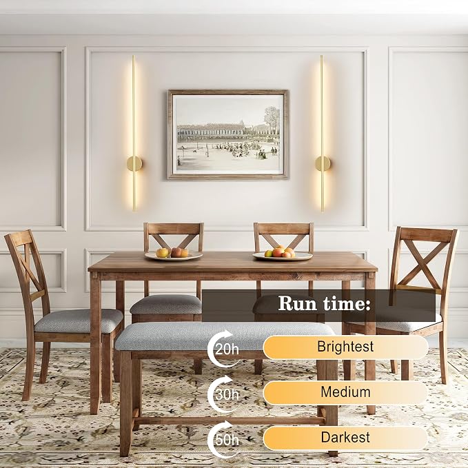 Battery Operated Modern Wall Sconces,Dimmable Wireless Wall Light Set of Two with Remote Control,3 Color Temperatures,Rechargeable LED Wall Sconce for Bedroom,Living Room,Hallway,39.3 Inch, Gold