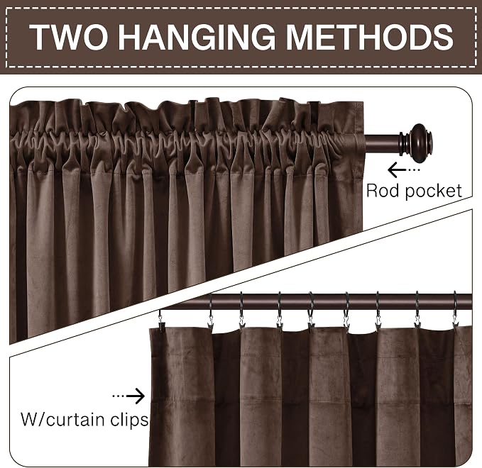StangH Reddish Brown Velvet Curtains for Living Room 96 inches, 2 Panels | 300GSM Heavy Soft Velvet, Thermal Winter Curtains, Light Blocking & Privacy Window Drapes, Bedroom, Living Room, Dining Room