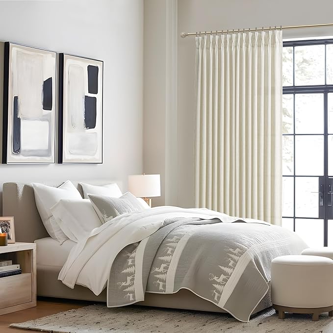 PleatedDrapes Light Filtering Natural Linen Sheer Curtains 104 Inches Long for Office, Cream Beige Memory Trained Pinch Pleat Thick Curtain Modern Windows Drapes 2 Panels Set for Classroom (W40 xL104)
