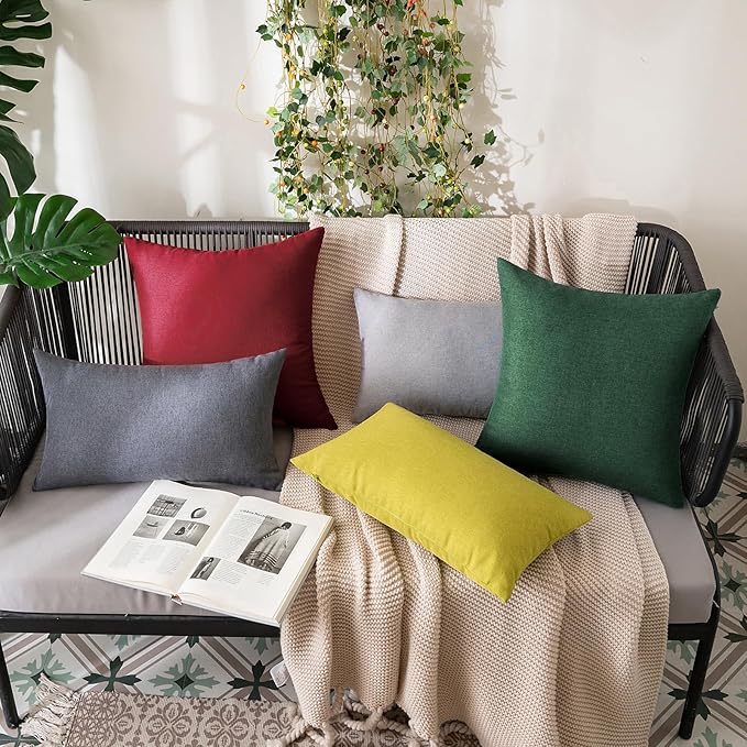 MIULEE Pack of 2 Decorative Outdoor Solid Waterproof Throw Pillow Covers Faux Linen Garden Farmhouse Cushion Cases for Patio Tent Balcony Couch Sofa 16x16 Inch Emerald Green