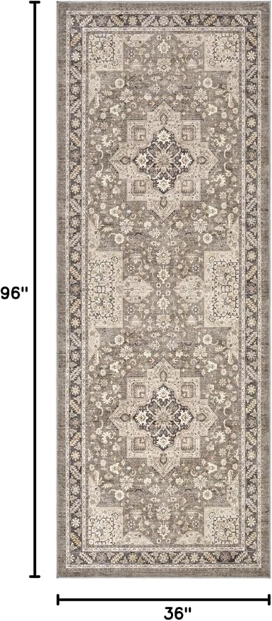 Vintage Hallway Runner Rug 3x8: Large Soft Washable Entryway for Kitchen Laundry Room Non-Slip Backing Runner for Entrance Living Room Bedroom Bathroom - Brown