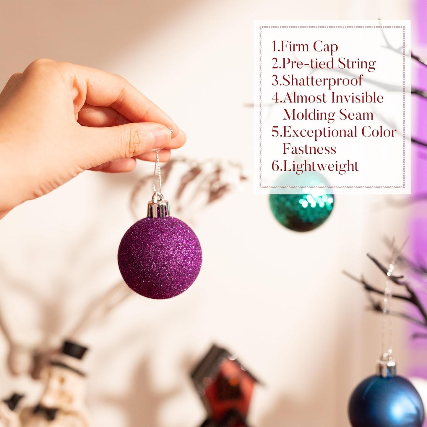Valery Madelyn Christmas Tree Decorations Ornament Set for Fall Halloween, 50ct 2 Inches Peacock Purple Blue Shatterproof Christmas Ball Ornaments Hanging Xmas Holiday Party Decor