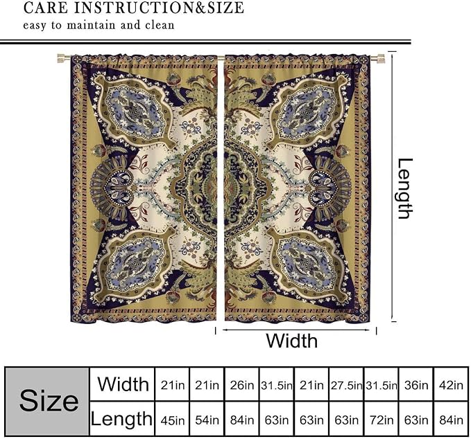 Bohemian-Style Curtains, Featuring Colourful Paisley Floral Prints, Suitable for Bedrooms, Living Rooms and Kitchens As Blackout Curtains.42X63 Inch