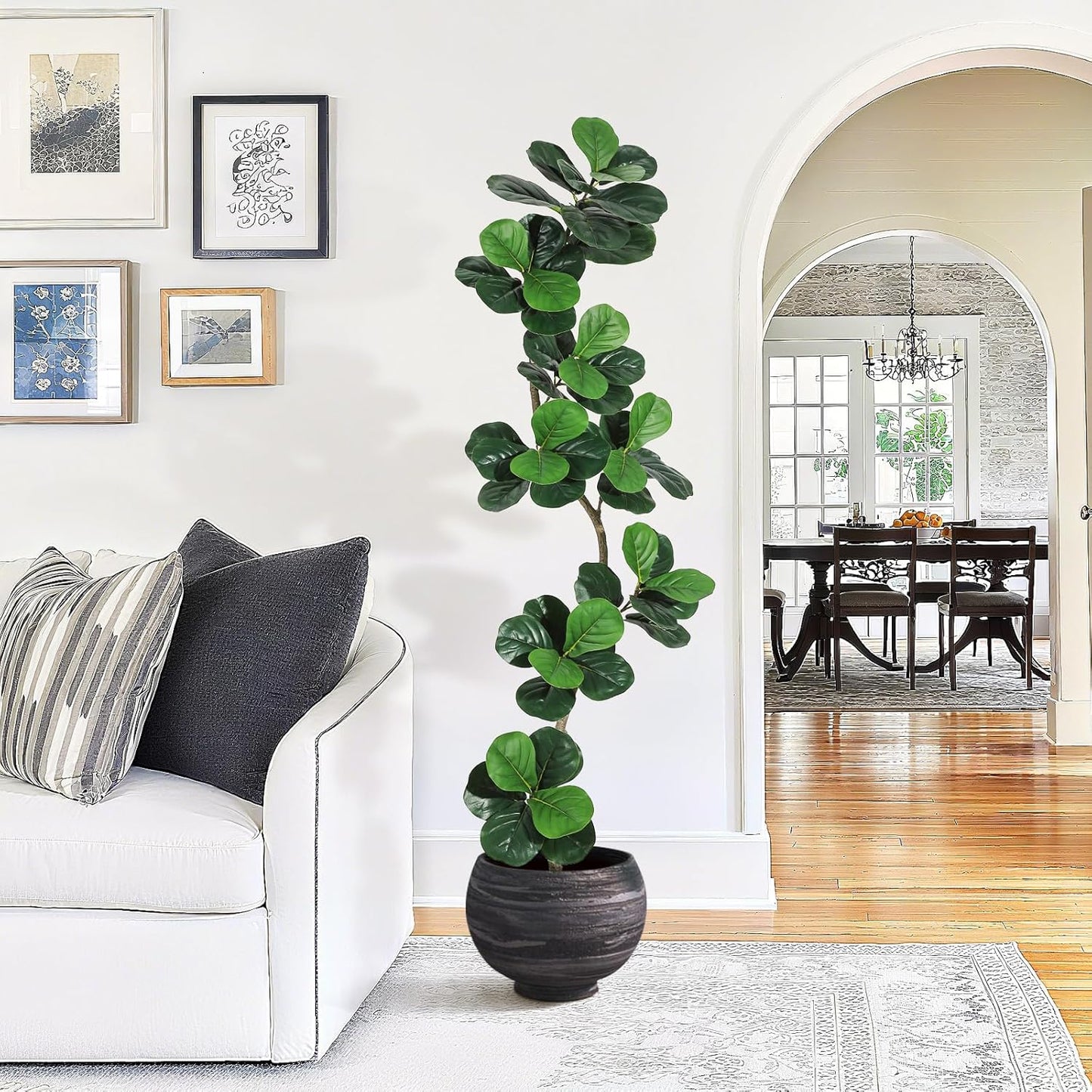 GarveeHome Fiddle Leaf Fig Artificial Tree with White Planter,7ft Faux Plants Indoor with Moss, Fake Rubber Tall Fake Floor Plant in Pot - Artificial Trees for Home Office Living Room Decor