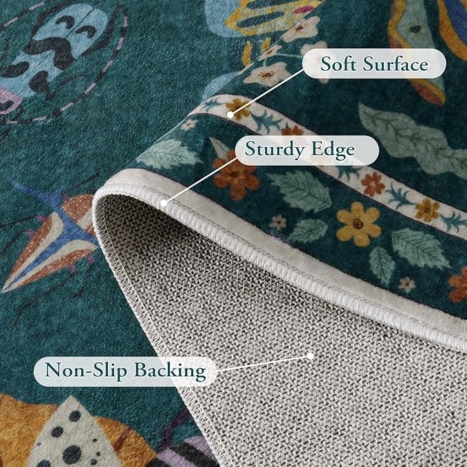 Lahome Insect Washable Runner Rug, 2x6 Kitchen Runners for Hallways 6 Feet Non Slip, Soft Laundry Room Rug Ultra-Thin Long Carpet for Bathroom Bedroom Entryway Vionnet, Dark Green