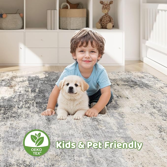 5x8 Area Rugs Living Room: Washable Large Abstract Modern Soft Rug Stain Resistant Indoor Floor Non Slip Accent Carpet for Bedroom Nursery Playroom Dining Room Office Dorm Home House- Grey Brown
