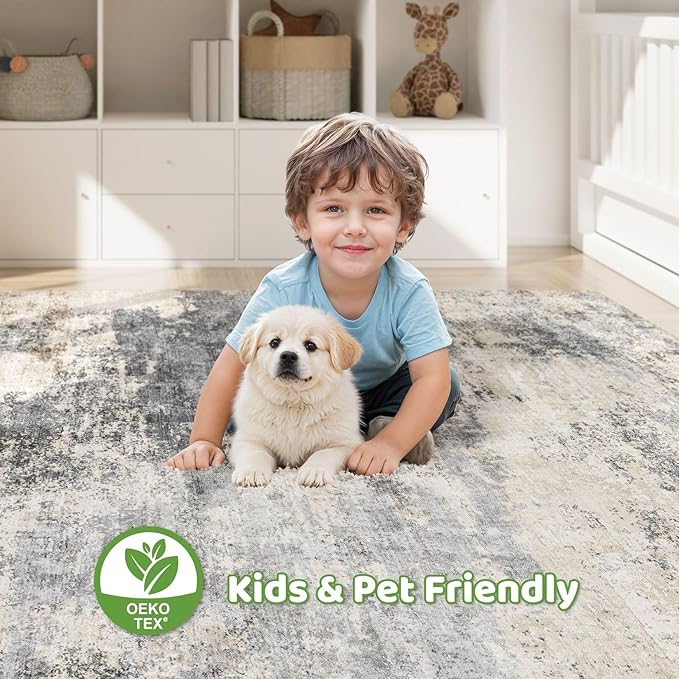 12x18 Area Rugs Living Room: Washable Large Abstract Modern Soft Rugs Stain Resistant Indoor Floor Non Slip Accent Carpet for Bedroom Nursery Playroom Office Dining Room Dorm Home Decor- Gray Brown