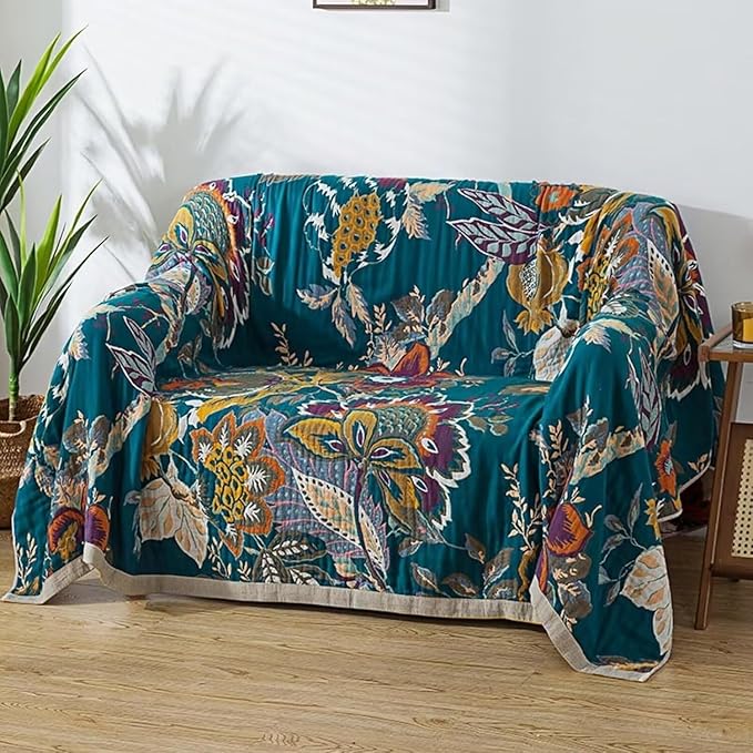 Boho Throw Blanket for Bed 100% Cotton Bohemian Blankets Ultra Soft Woven Muslin Decorative Blankets All Seasons Vintage Quilt Knitted Blanket for Sofa Chair(Beige, 60"x80")