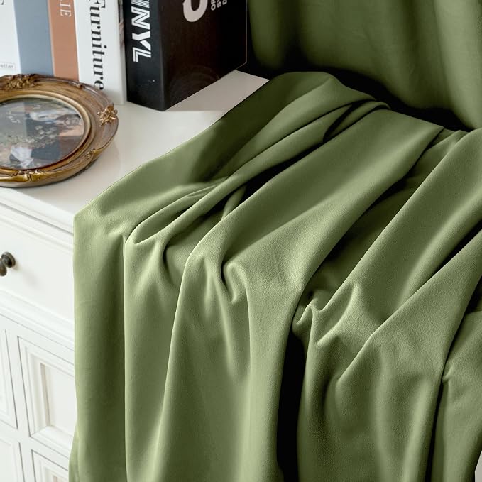 YoungsTex Sage Green Curtains 63 Inch Length for Living Room, Grommet Velvet Room Darkening Drapes Privacy for Bedroom, 2 Panels, 52 X 63 Inch